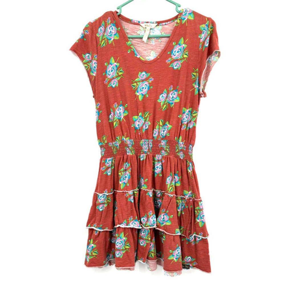 Matilda Jane Size Small short sleeve ruffle‎ tunic brown floral